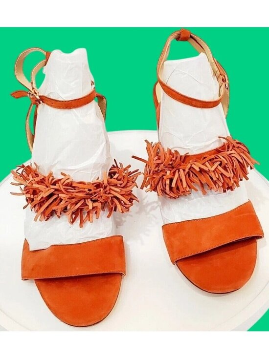 C. Wonder Shoes - C WONDER "Gabrielle" Women's Orange Suede Fringe High Heel Sandal Sz 7 New- READ